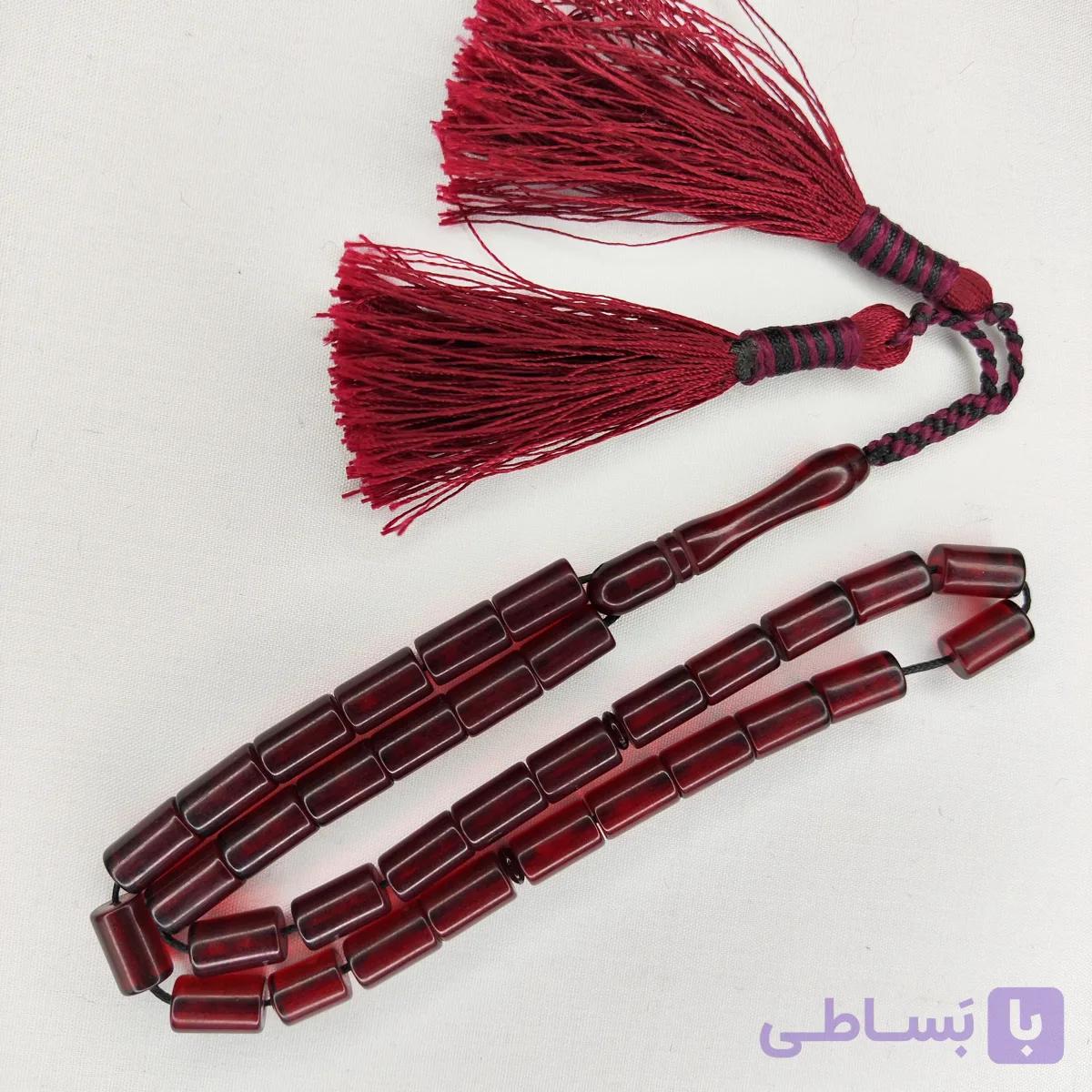 تسبیح کهربا پودری 33عددی تراش کسمه قرمز رنگ خوشدست