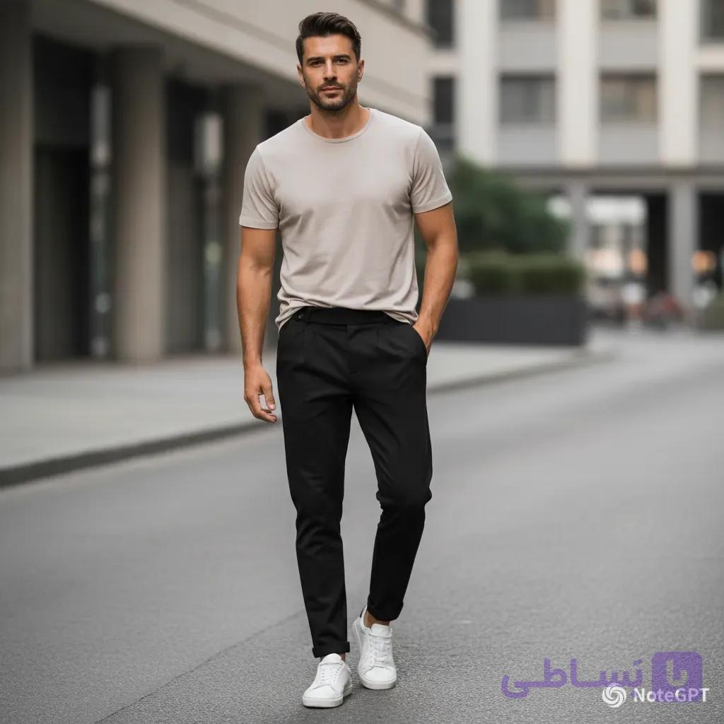شلوار پارچه ای کمر انگلیسی مام فیت مردانه مشکی — تصویر 1