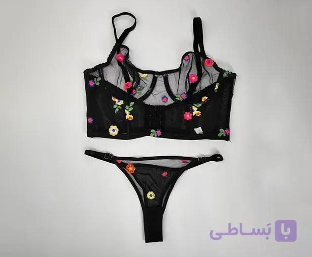 ست شورت و سوتین توری نیم تنه طرح بابونه