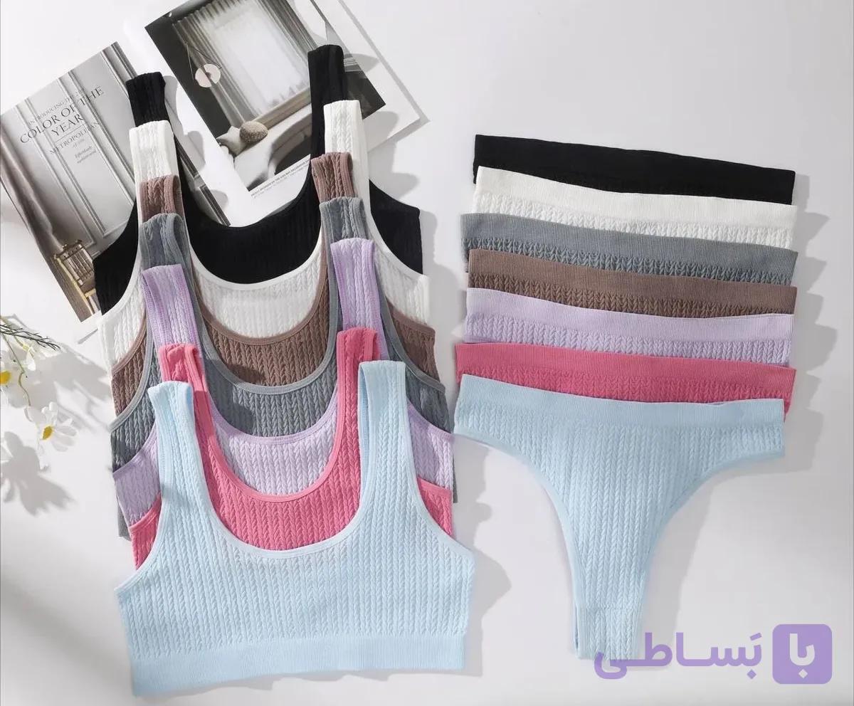 ست نیم تنه و شورت نخی طرح دار — تصویر 1