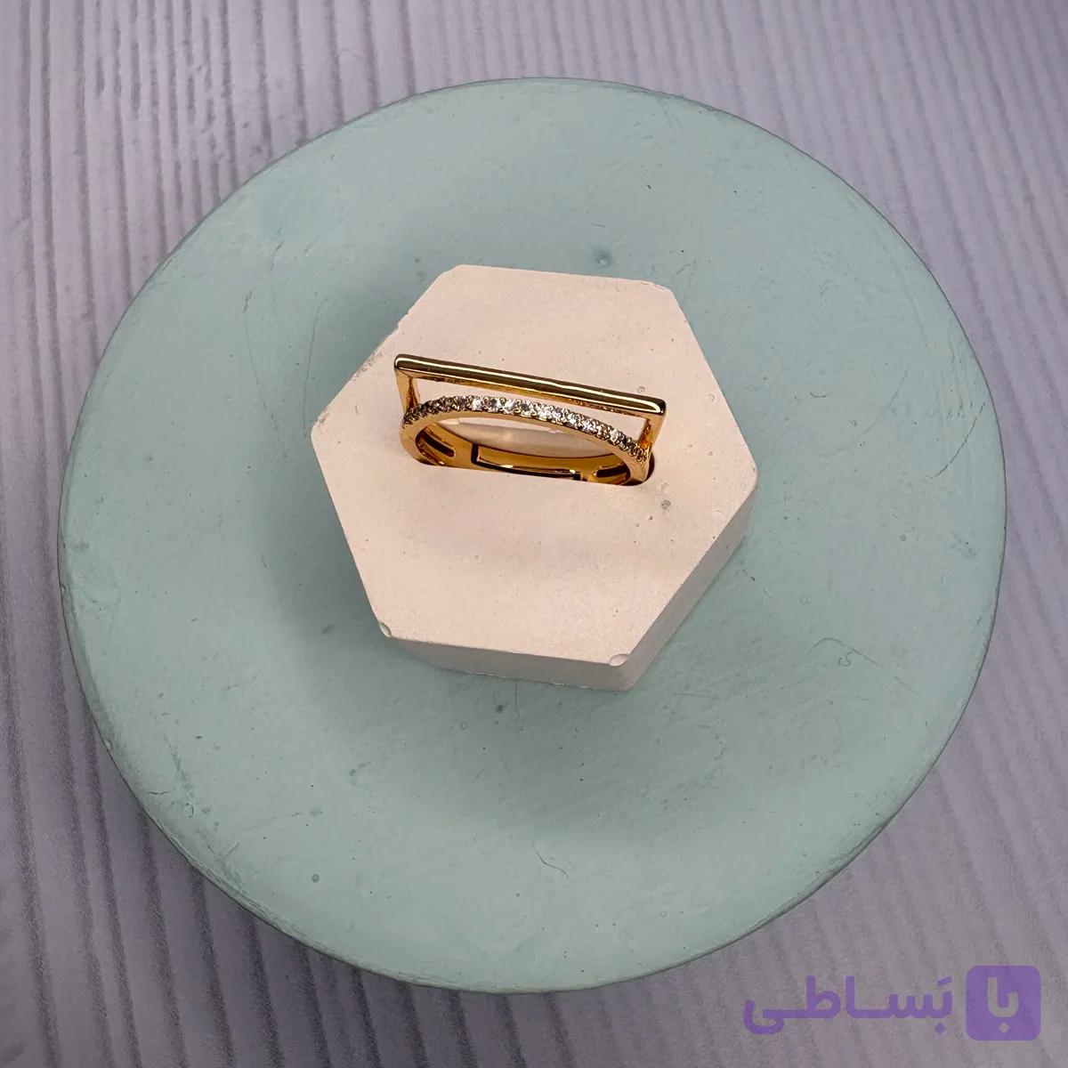 انگشتر ۲لاین مربع و دایره نگیندار