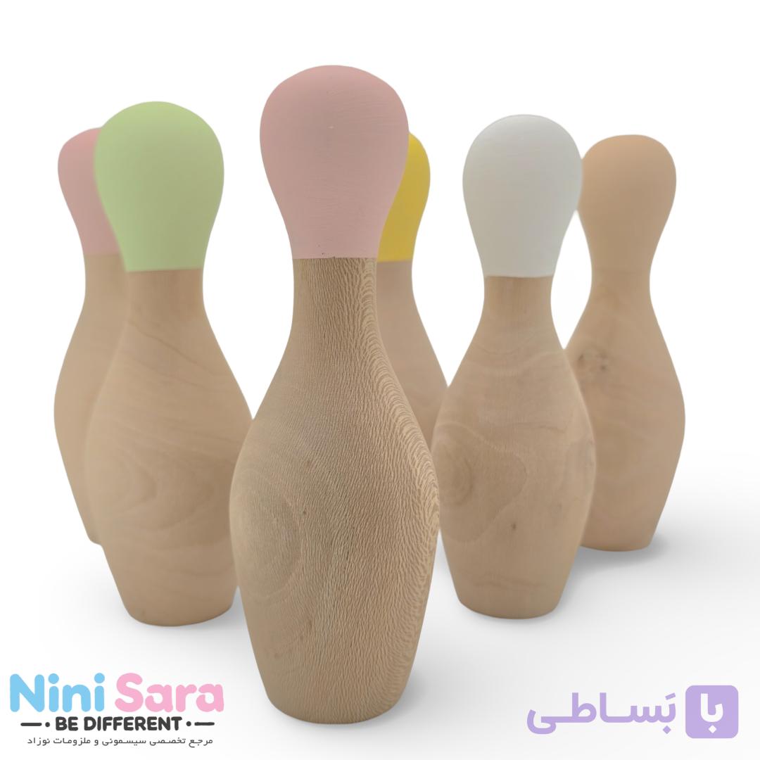 بولینگ ساده چوبی طرح فرشته 6 پین اسباب‌بازی نوزاد