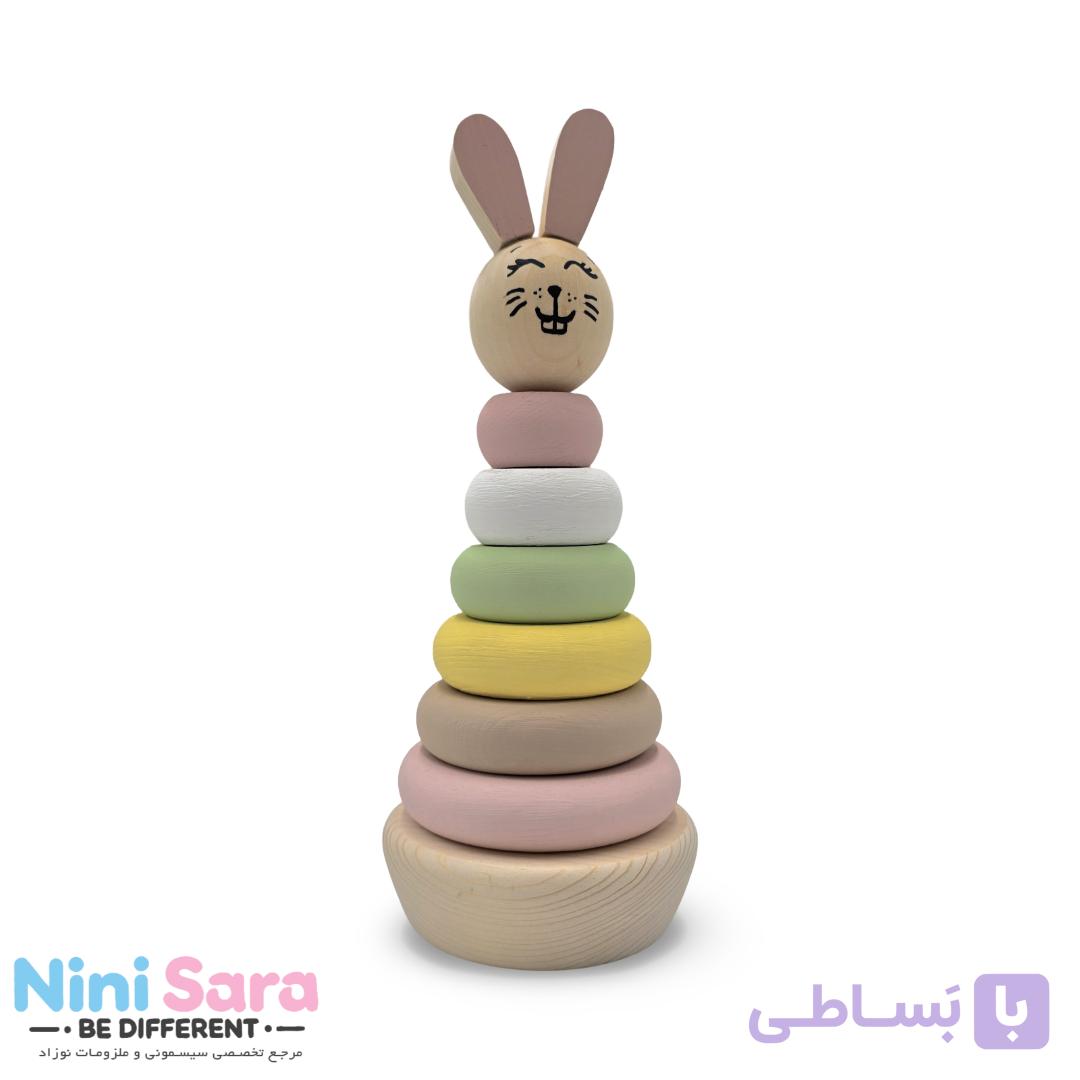 برج هوش چوبی طرح گاردن ۶ حلقه اسباب‌بازی نوزاد