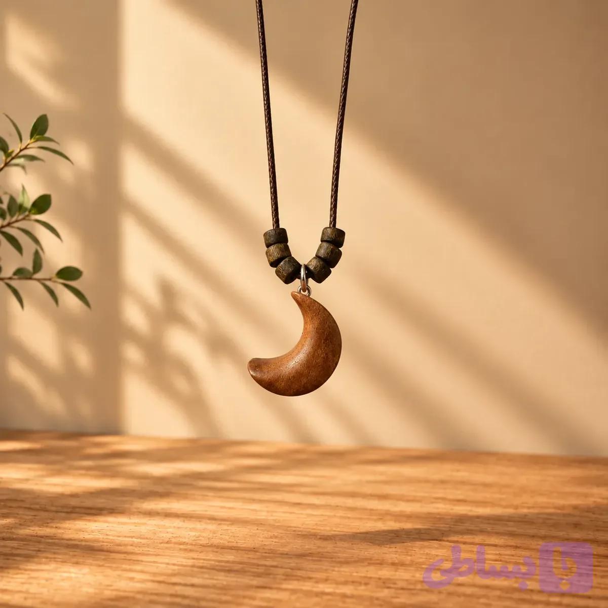 گردنبند چوبی طبیعی ماه — تصویر 1
