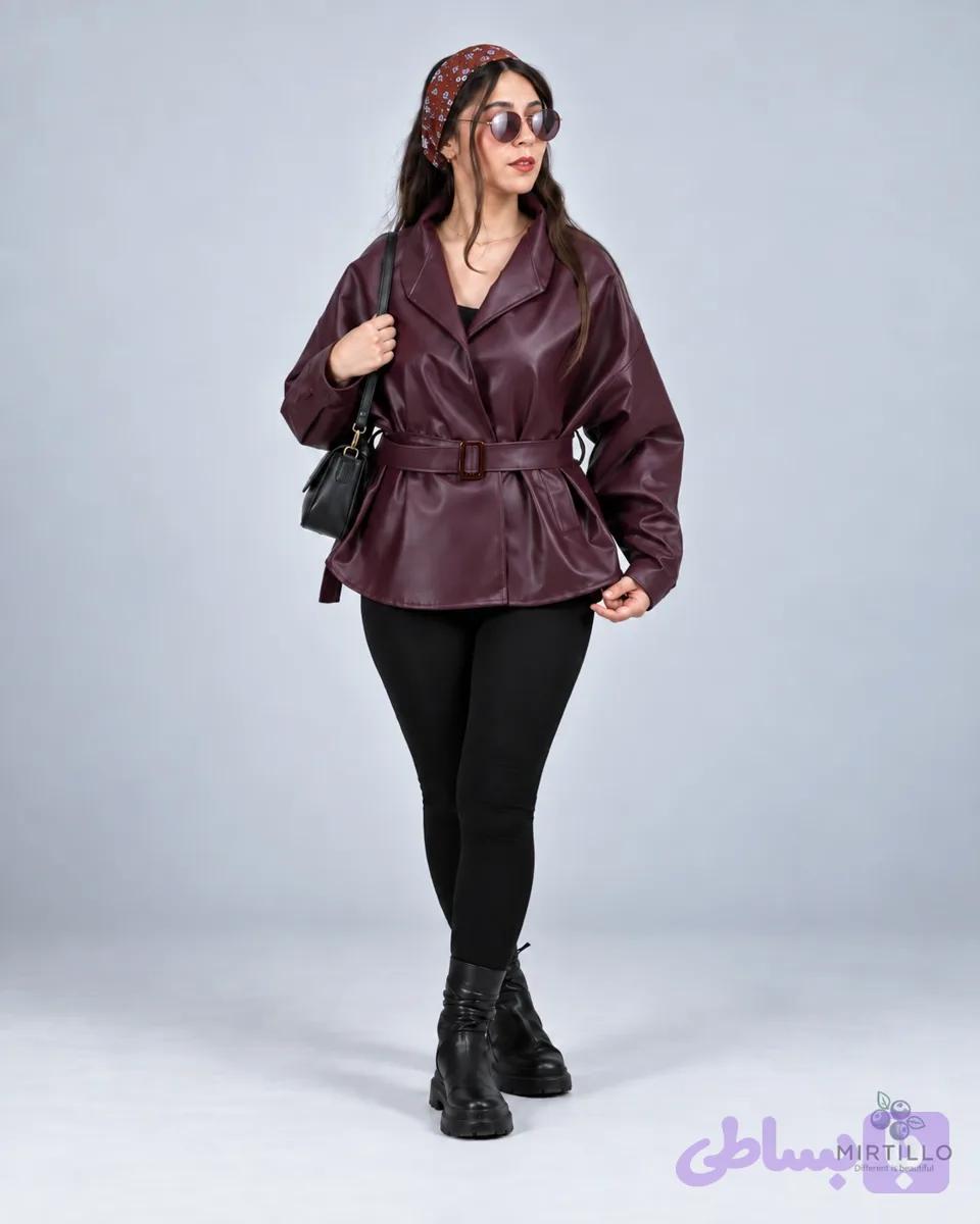کت چرم زنانه رنگBurgundy (گیلاسی) — تصویر 1