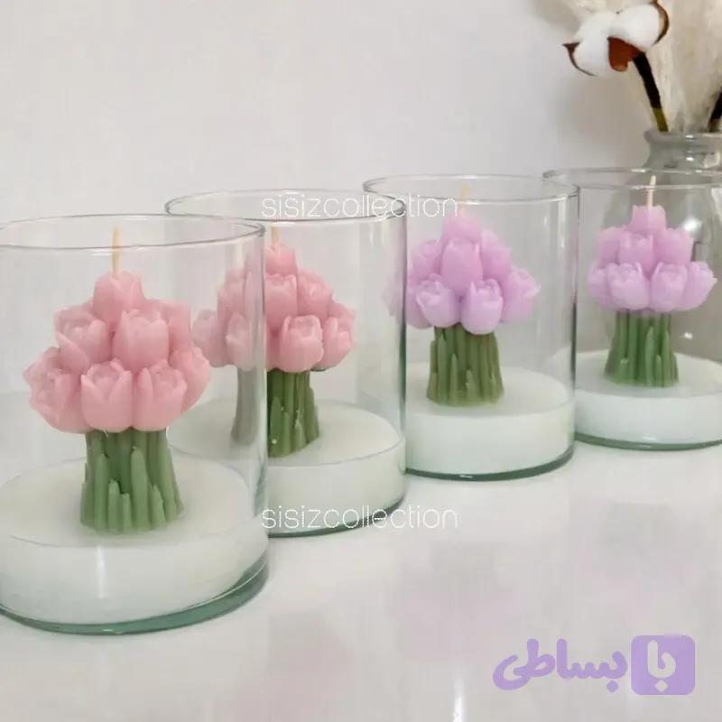 شمع شات شیشه‌ای دسته گل