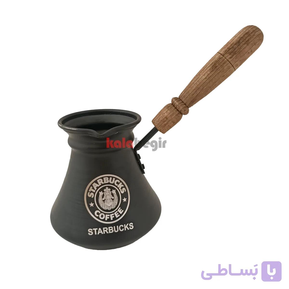 قهوه جوش فلزی دسته چوبی مشکی ستارباکس — تصویر 1