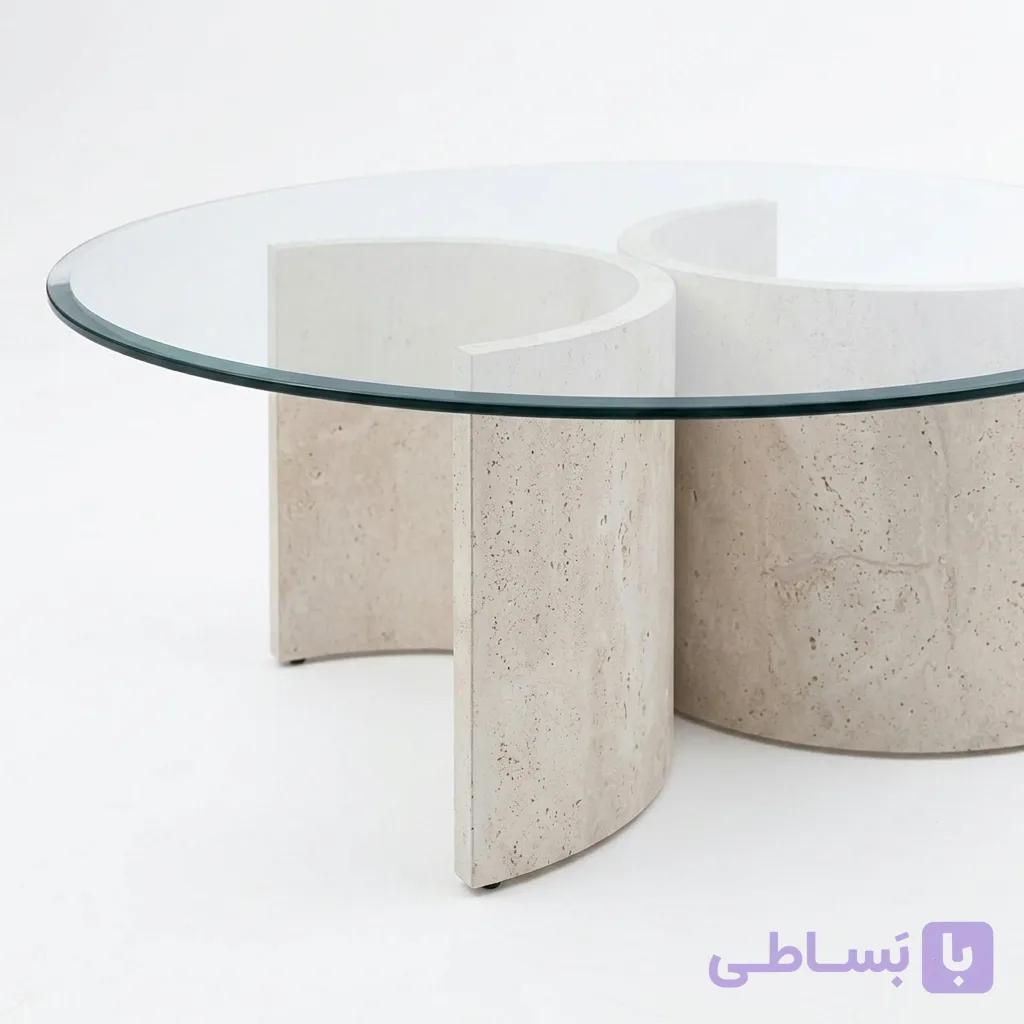 پایه میز سنگی تراورتن چرمی طرح دو نیم‌دایره