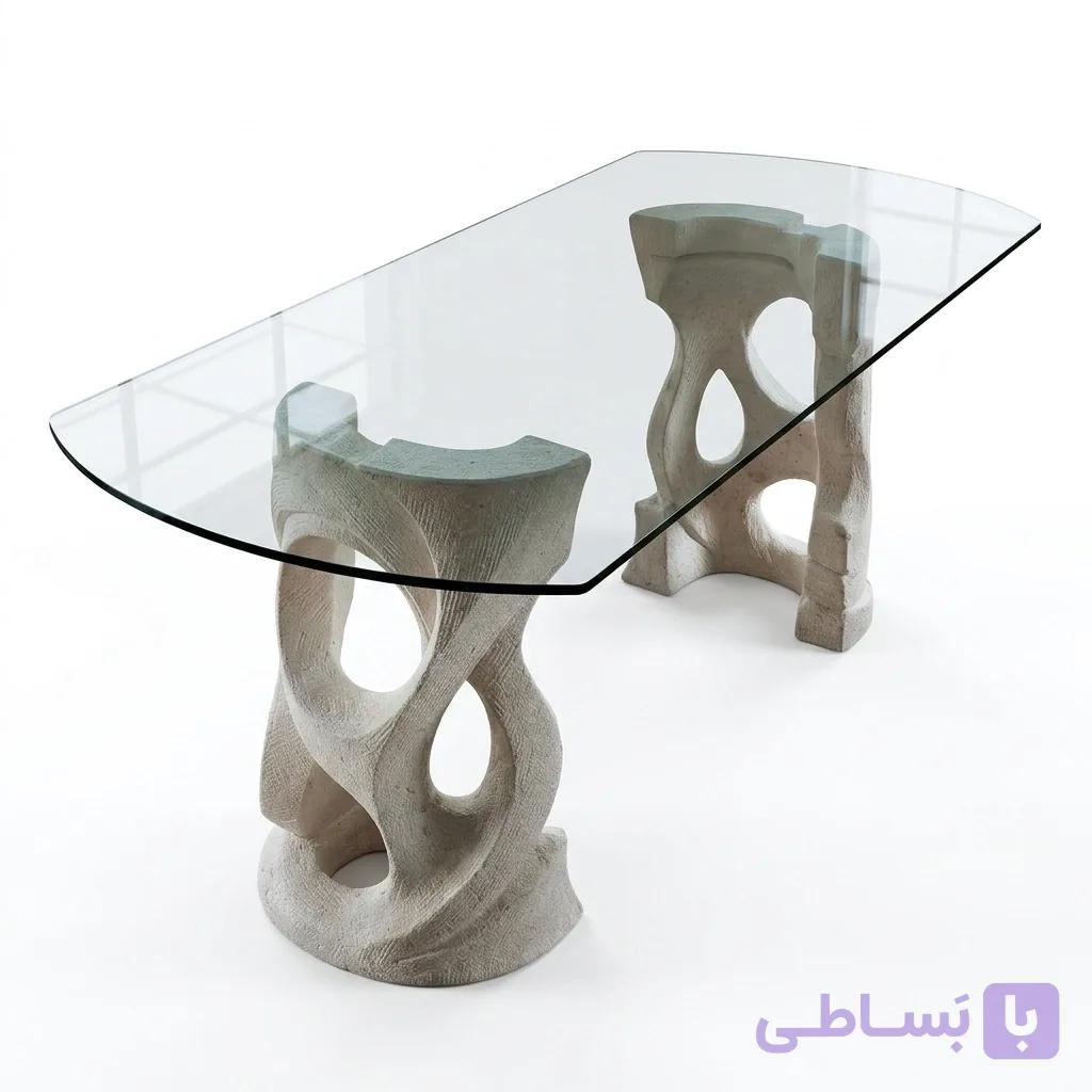 پایه میز سنگی دست‌ساز با طرح تنه درختان متداخل