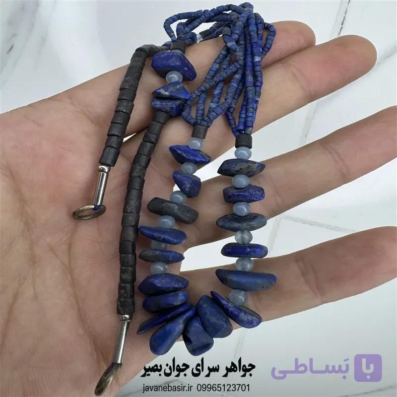 گردنبند لاجورد افغانستان اصل | مهره‌های تامبلری طبیعی — تصویر 1