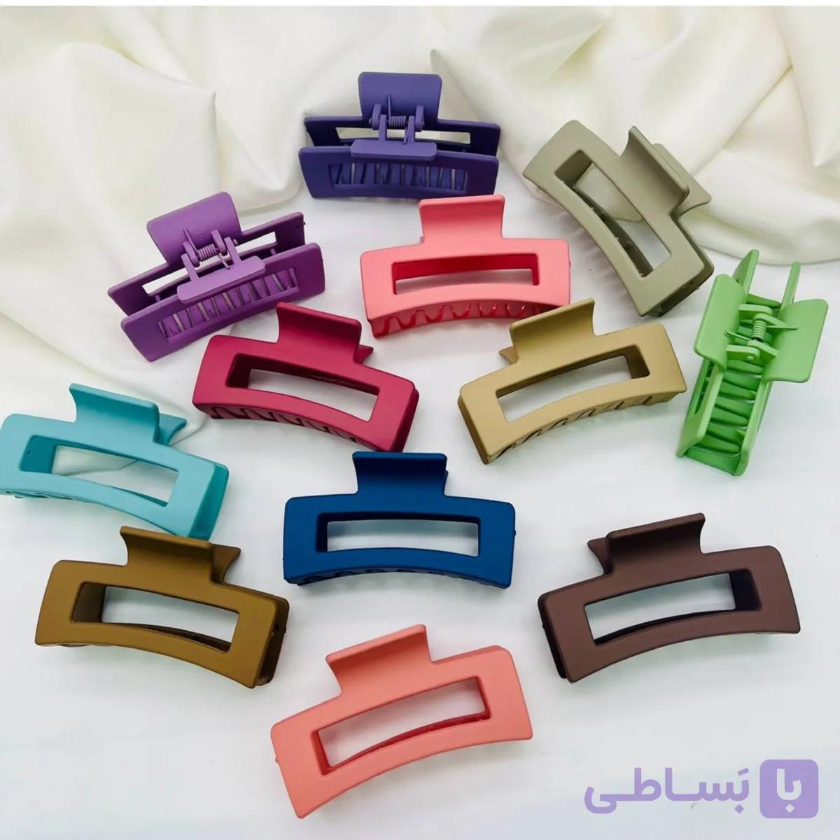 کلیپس مو زنانه مستطیلی متوسط رنگی شمعی