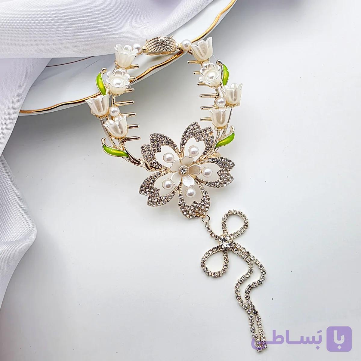 گیره مو کلیپس گوجه ای طلایی آویزدار طرح