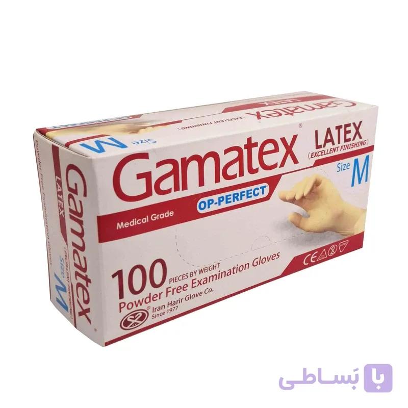 دستکش لاتکس حریر مدل گاماتکس بسته 100 عددی | محافظت مطمئن با راحتی و انعطاف بالا در کارهای پزشکی و بهداشتی