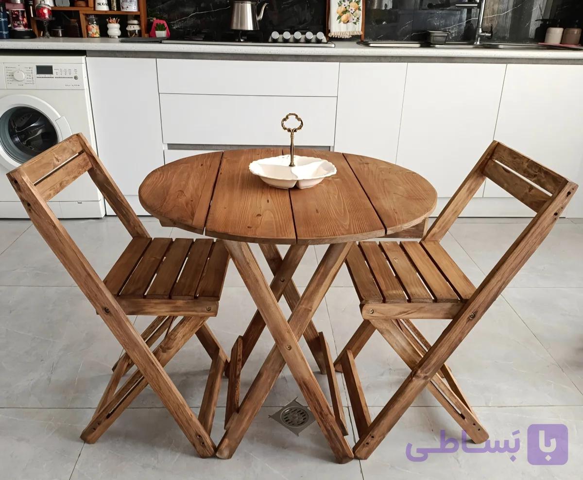 میزوصندلی چوبی تاشو مدل نرده ای گرد