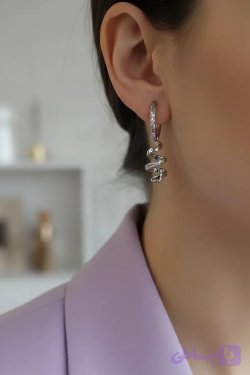 گوشواره ژوپینگ پیچی نگین دار