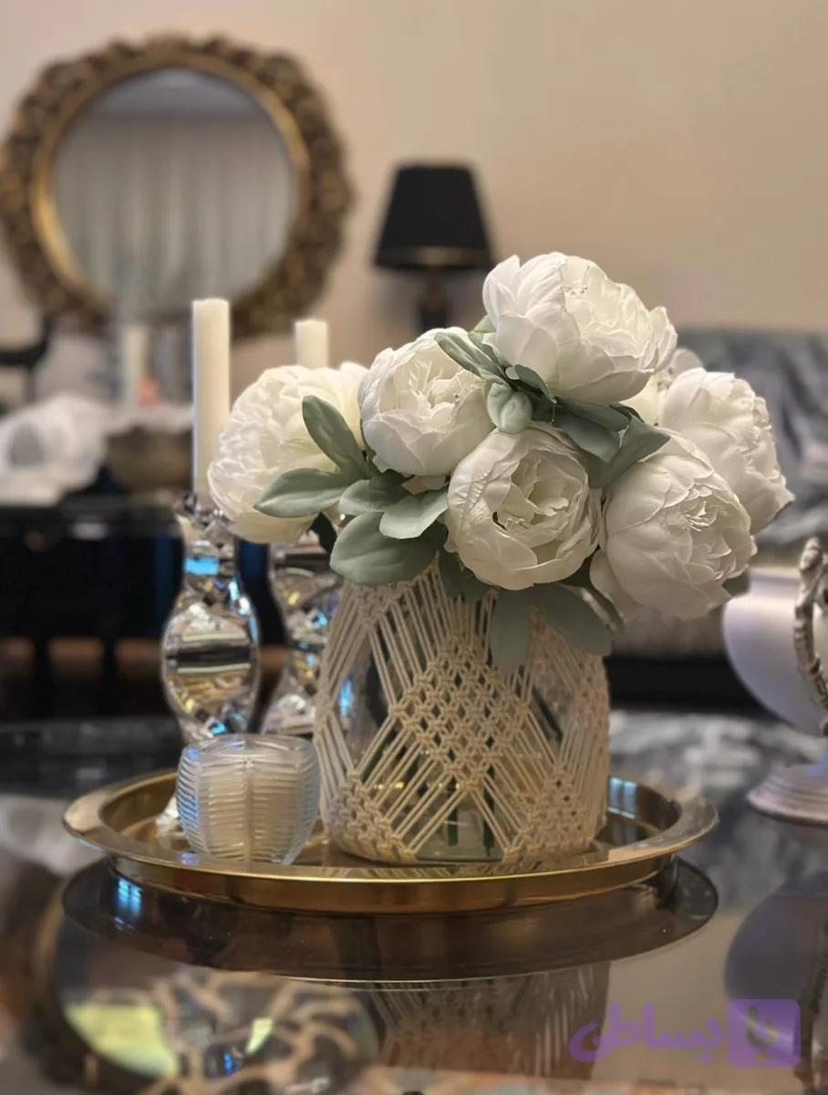 گلدان با روکش مکرومه بافی