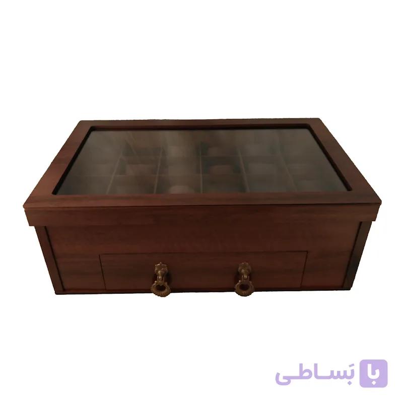 جعبه ساعت ۲۴ خانه با کشوی عینک و انگشتر — تصویر 1
