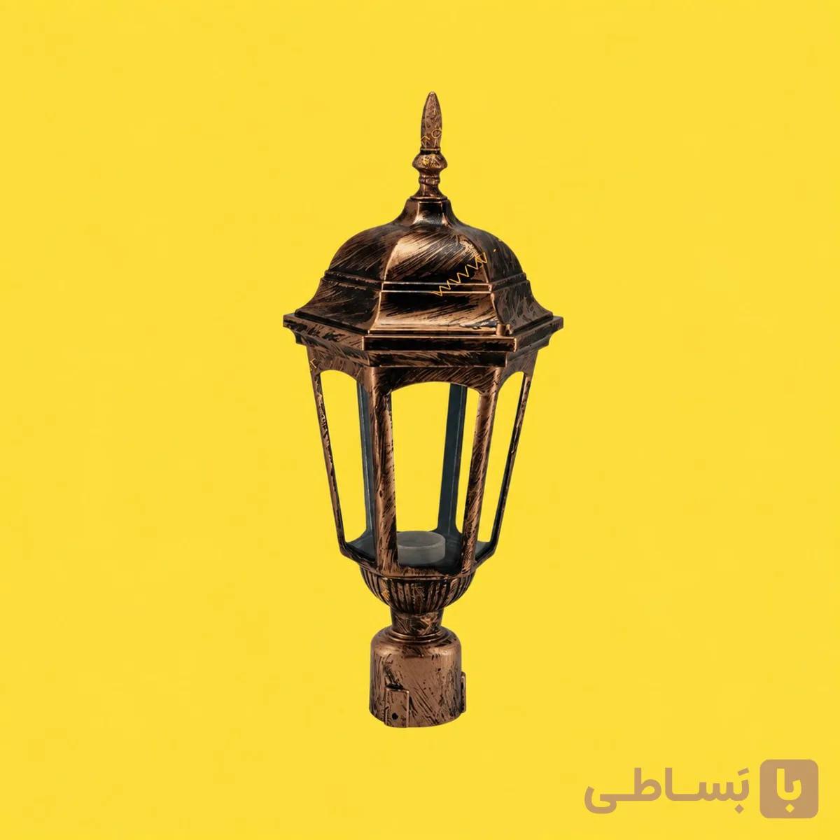 چراغ حیاطی سرلوله پلاستیکی مدل رومی مسی — تصویر 1