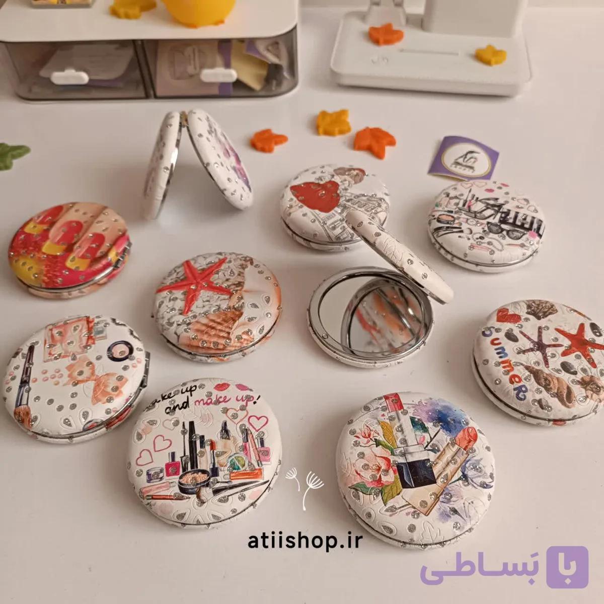 آینه روکش دار نگین دار گرد — تصویر 1