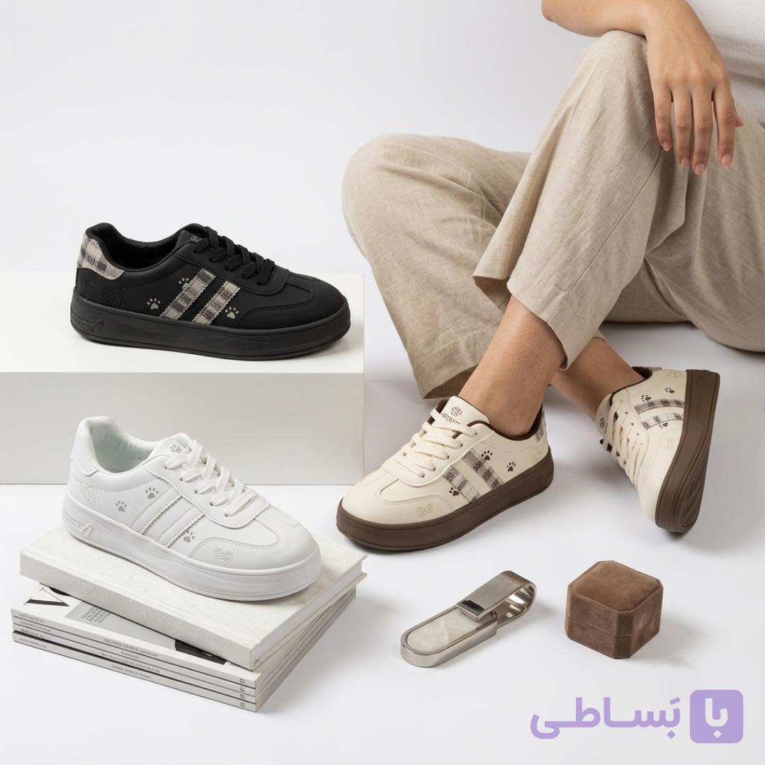 کتونی دخترانه مدل پانی (طرح ونس لژدار با گلدوزی فانتزی و بغل چهارخانه) — تصویر 1