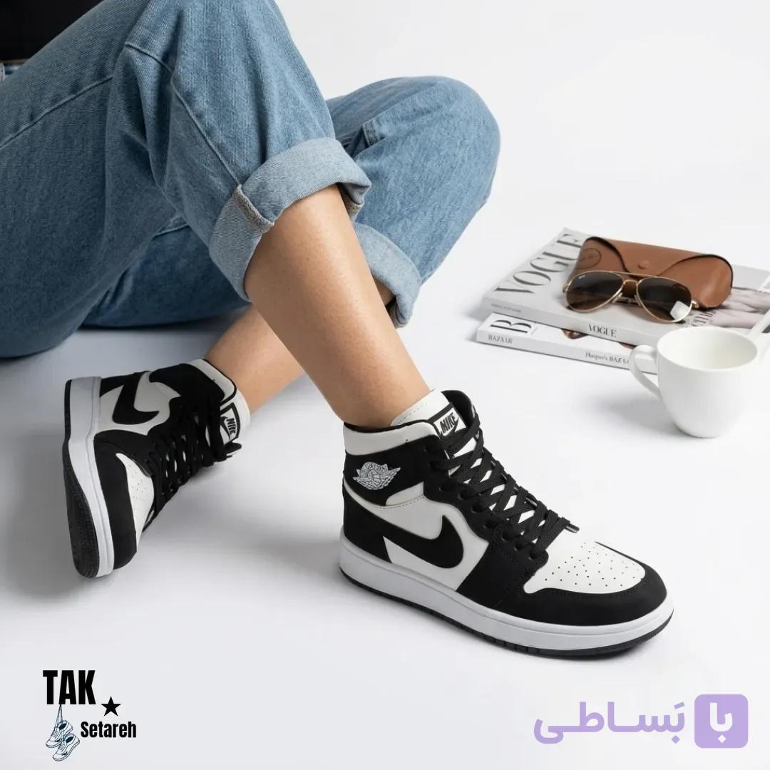 کتونی ساق‌ دار دخترانه مدل نایک جردن های‌پاندا (طرح های‌کات کلاسیک مشکی و سفید با رویه چرم — تصویر 1