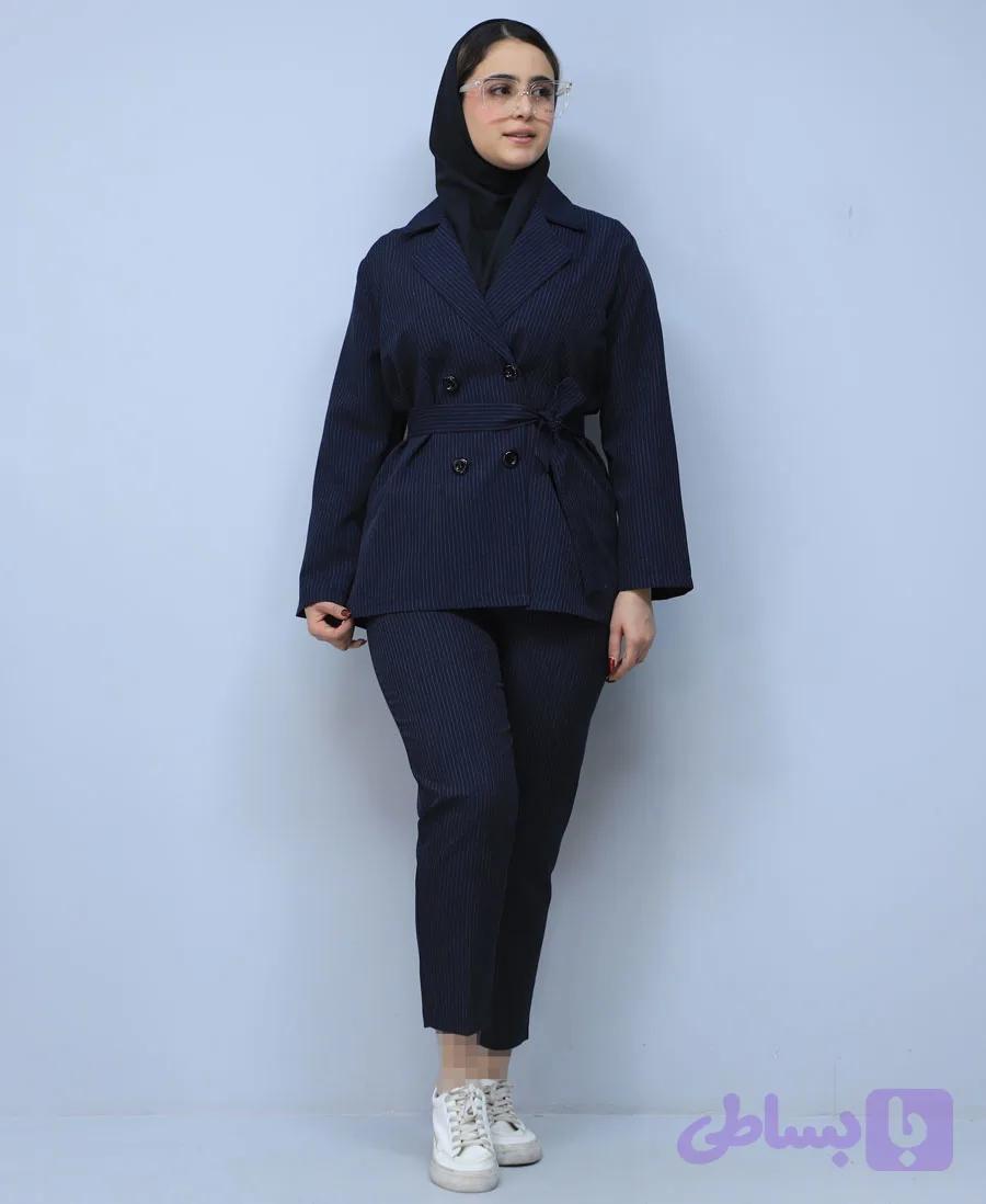 ست | مدل ست کت و شلوار اداری گلبرگ کد 53772 – سرمه ای — تصویر 1