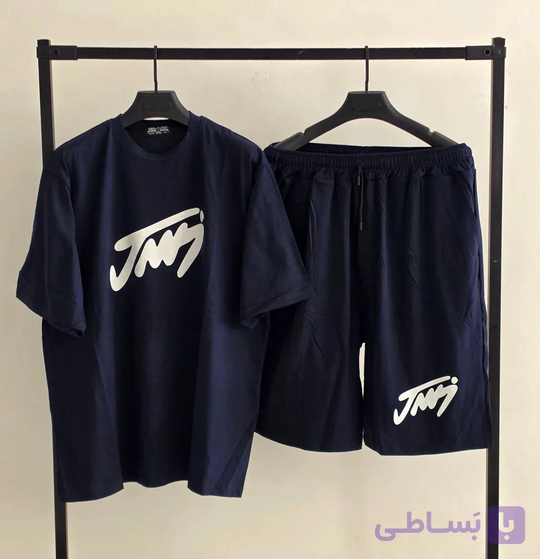 ست سایز بزرگ تیشرت و شلوارک سرمه ای کد 3242 — تصویر 1