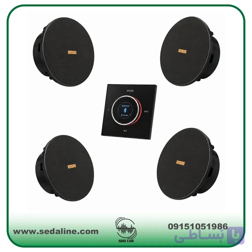 اسپیکر سقفی مشکی نیوساند۴ عدد مدل P8F و آمپلی فایر دیواری ولومی ام پرو مدل U430p — تصویر 1