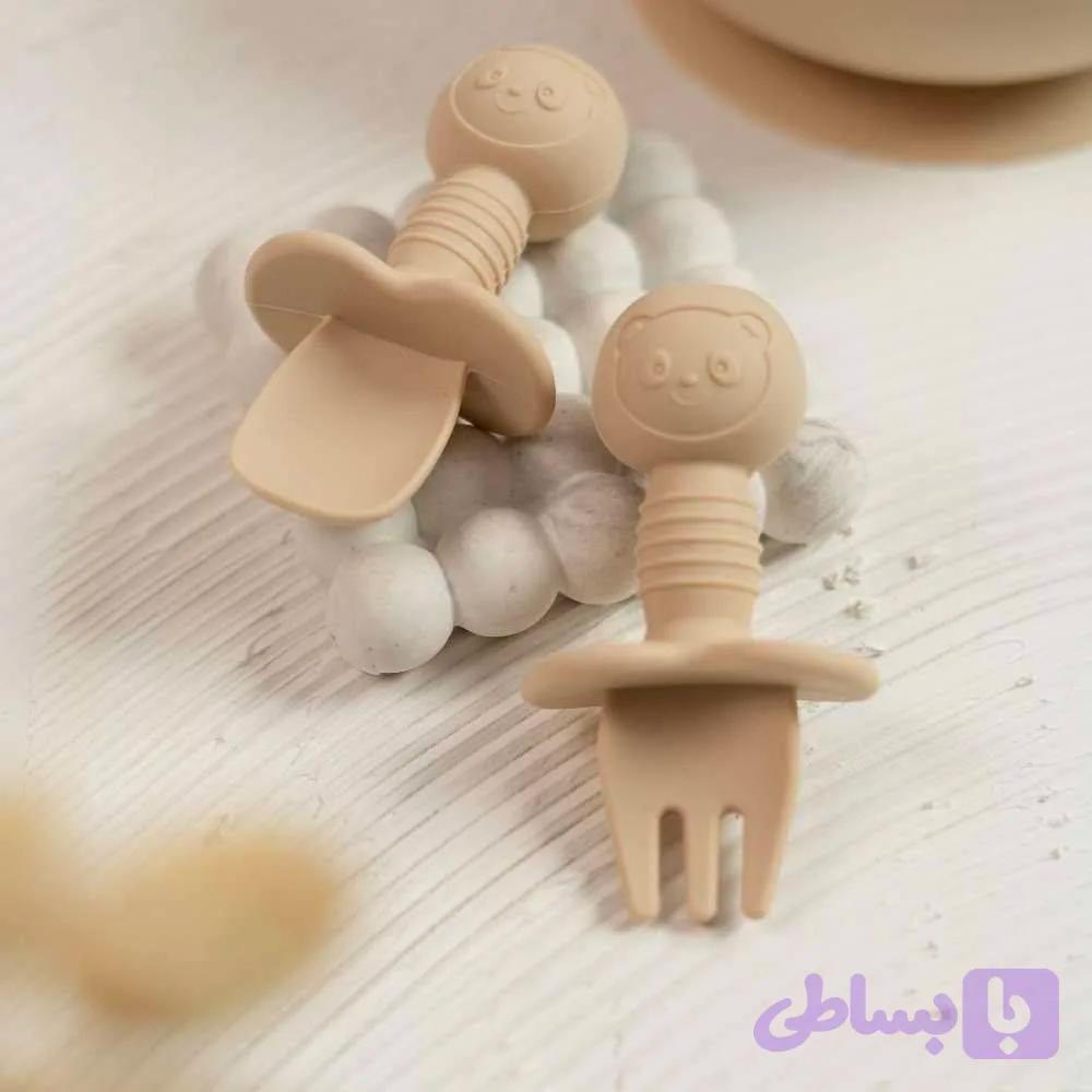 قاشق چنگال سیلیکونی کوچک کرم
