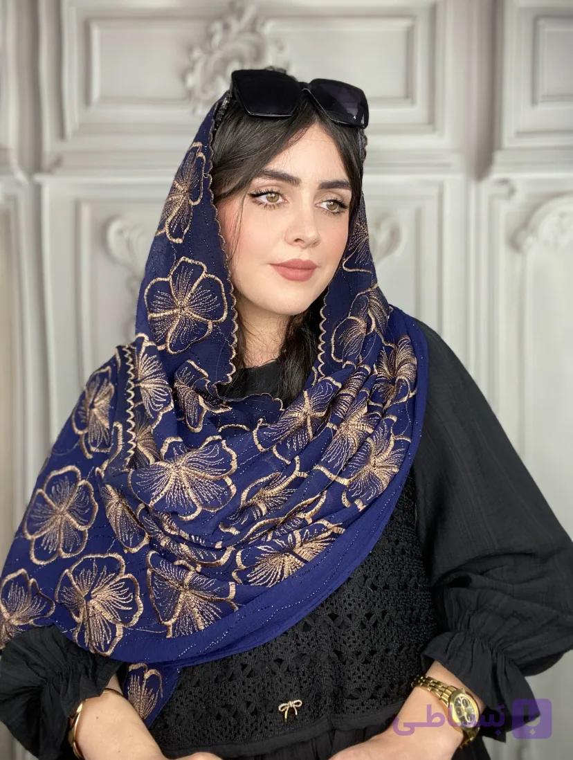شال مجلسی مزونی نگین کوب سورمه ای