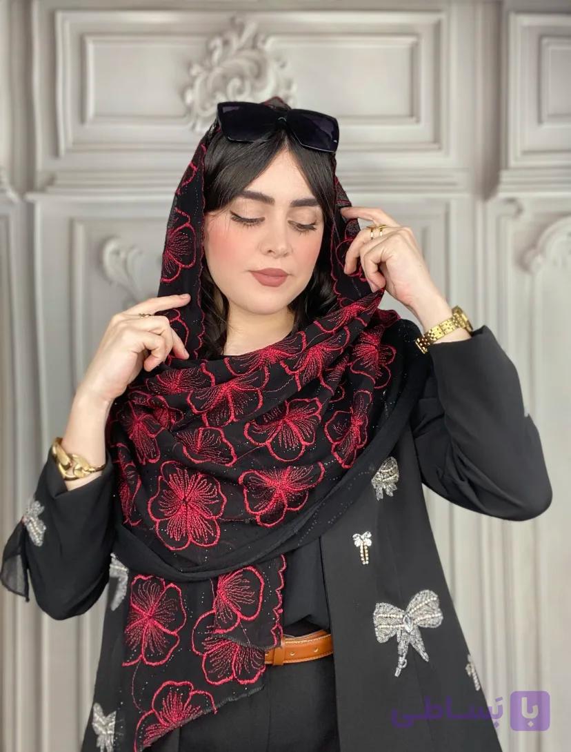 شال گلدوزی مزونی نگین دار دور دالبور