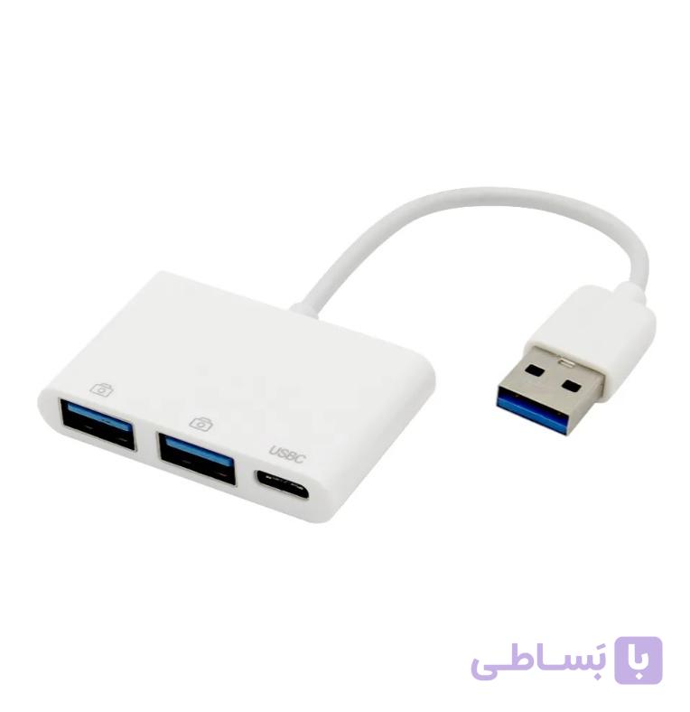 هاب USB 3.0 کابلی Ultra Slim دو پورت + تایپ سی — تصویر 1
