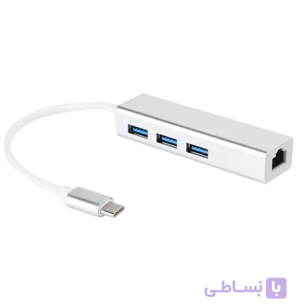 هاب تایپ سی 3 پورت USB+LAN مدل QTS-208L — تصویر 1