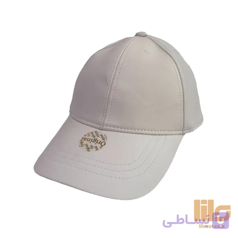کلاه بیسبالی چرم ساده سفید — تصویر 1