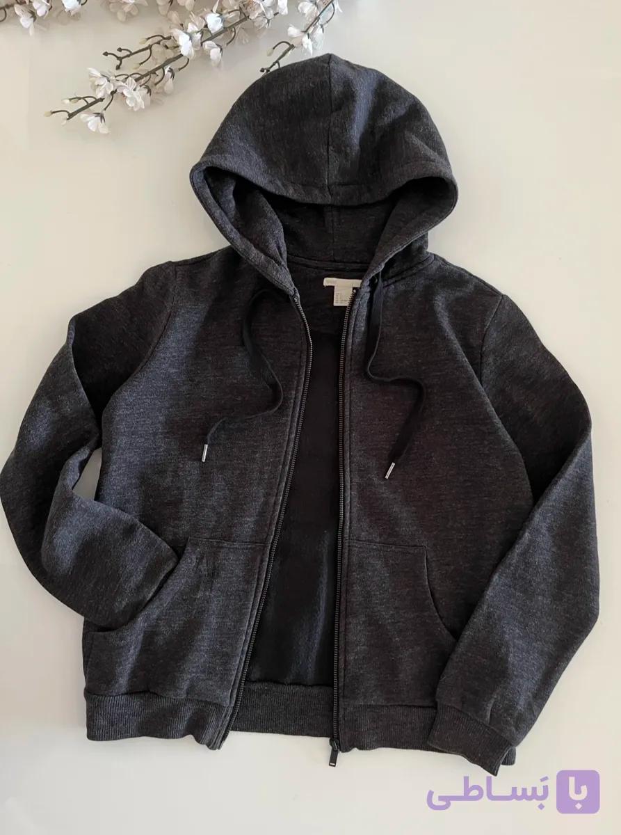 سویشرت کتان کلاهدارکرکیH&M کتان کرکی ضخیم‌زیپ فلزی کلاه دولایه دارای شناسنامه کالا0396ضمانت آکبند اورجینال