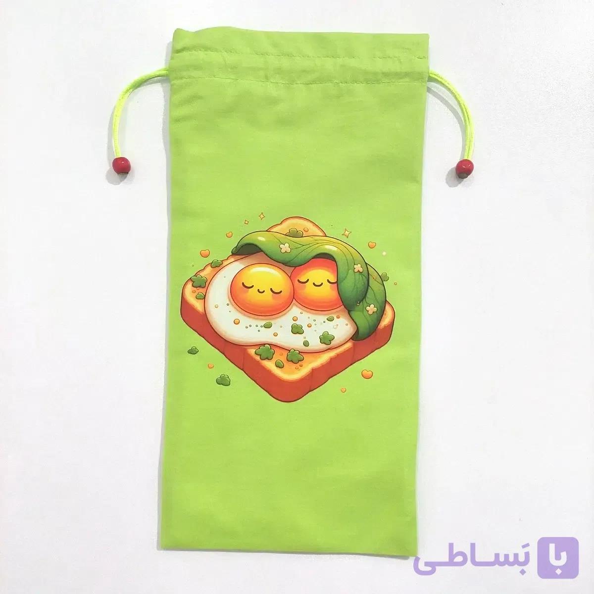کیسه لقمه پارچه ای دو لایه فریدا طرح تخم مرغ و نان تست (کیف لقمه) — تصویر 1