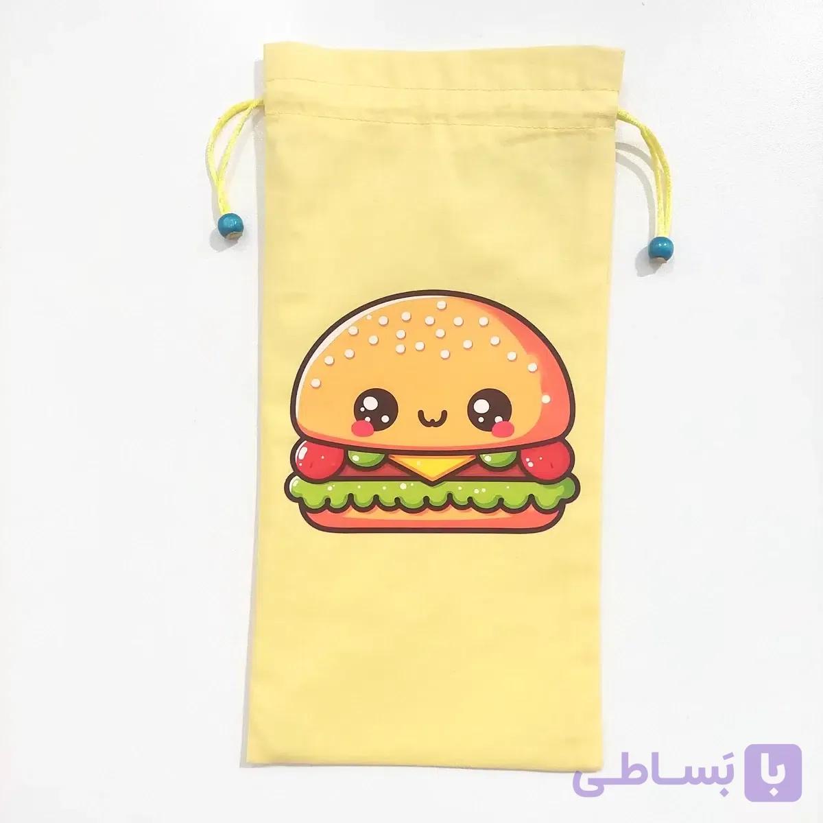 کیسه لقمه پارچه ای دو لایه فریدا طرح منوی همبرگر (کیف لقمه) — تصویر 1