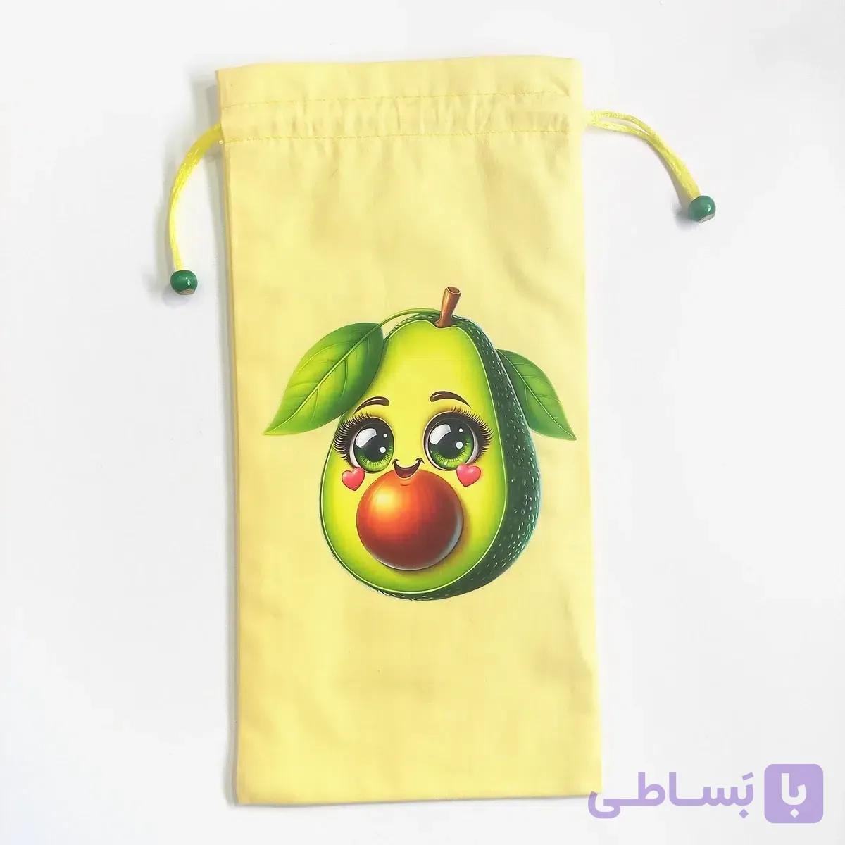 کیسه لقمه پارچه ای دو لایه فریدا طرح آووکادو و قلب (کیف لقمه) — تصویر 1