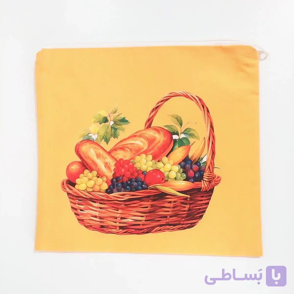 کیسه نگهداری نان پارچه ای سه لایه زیپ دار طرح سبد نان و کروسان (مخصوص یخچال و فریزر) — تصویر 1