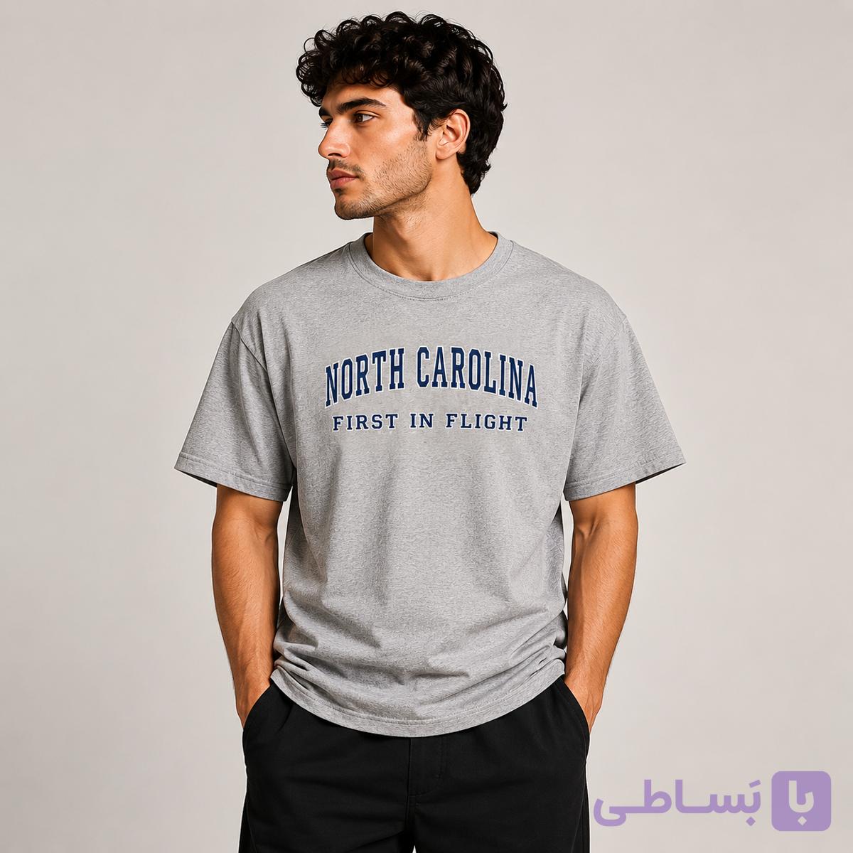 تیشرت وارداتی طوسی ملانژ طرح North Carolina سایز XL