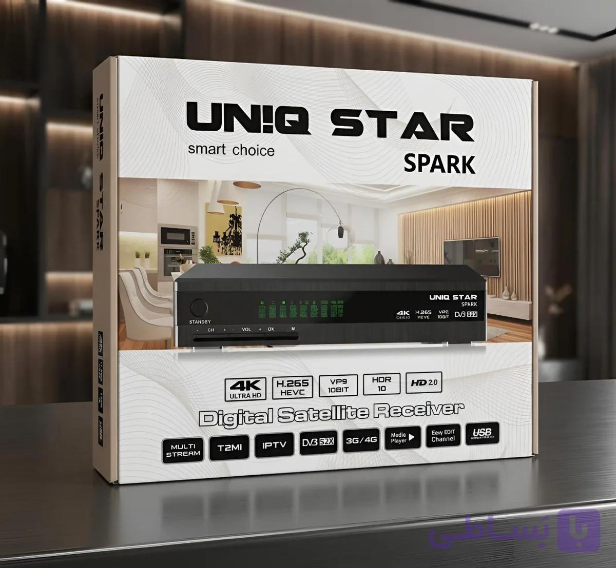گیرنده فورکی اسپارک برند یونیک استار SPARK 4K ده بیت دو ریموت کنترل و wifi