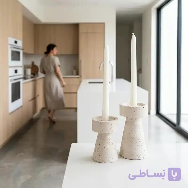 ست شمعدان سنگی تراورتن مدل نور کد45531 — تصویر 1