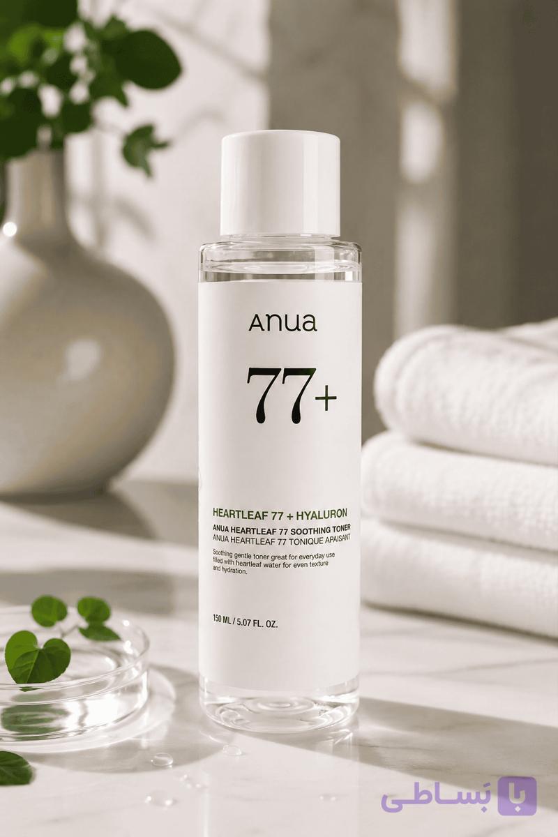 تونر آبرسان و تسکین‌دهنده Anua Heartleaf 77% + Hyaluron حجم 150 میلی‌لیتر