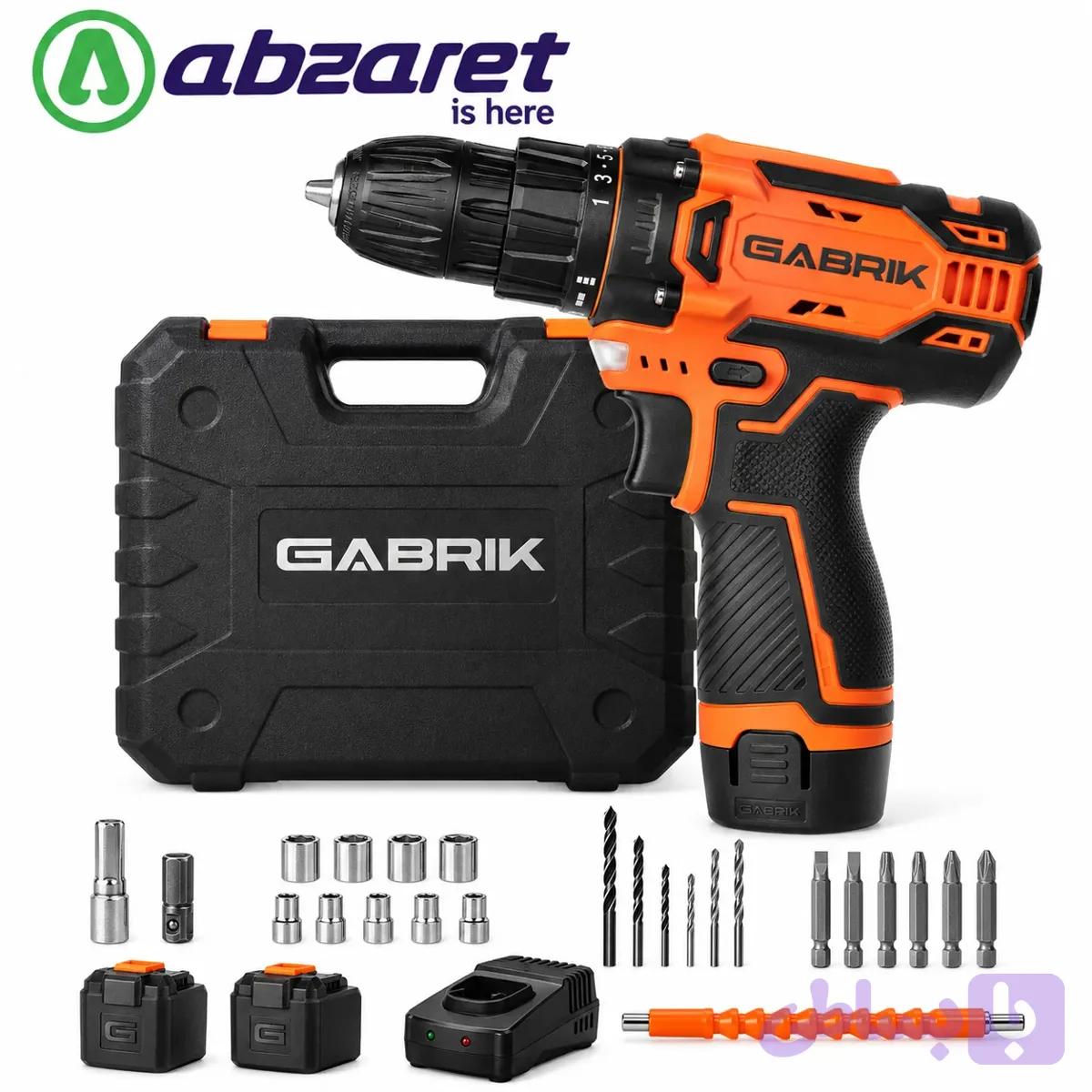 دریل پیچ گوشتی شارژی ۱۲ ولت با کیت ابزار گابریک مدل CDK1201