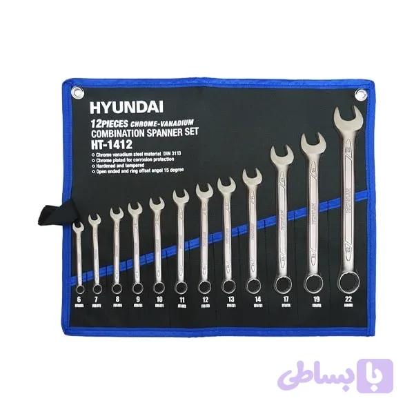 ست 12 عددی آچار یک سر تخت یک سر رینگ هیوندای مدل HT-1412
