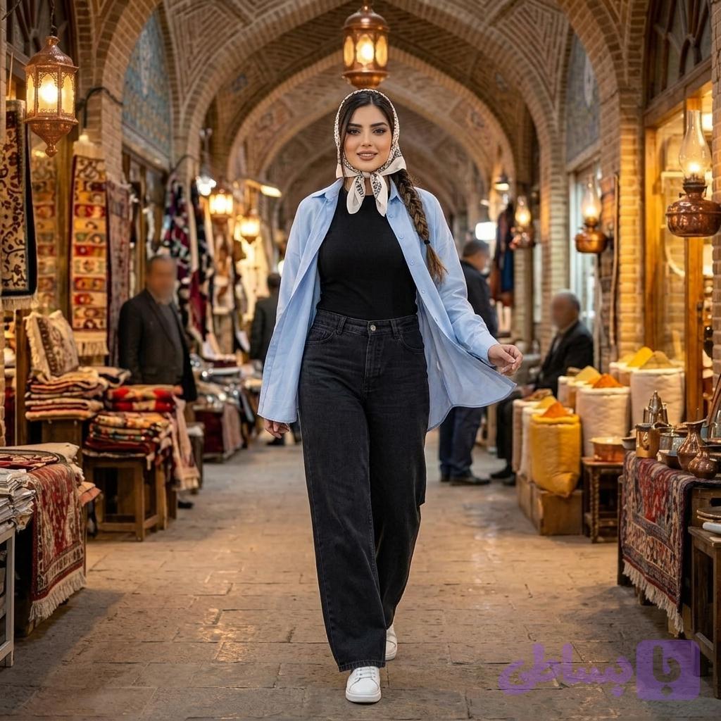 شلوار جین نیم بگ زنانه مشکی