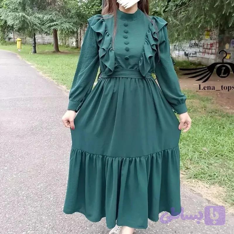 پیراهن بلند چین دار جلو دکمه نما