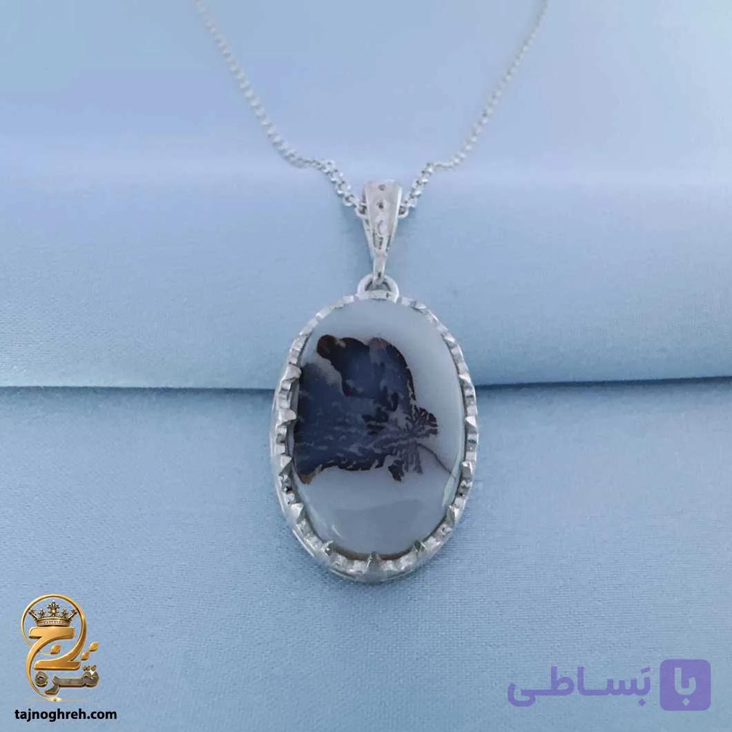 پلاک نقره مردانه با سنگ شجر مدل NSM N96 — تصویر 1
