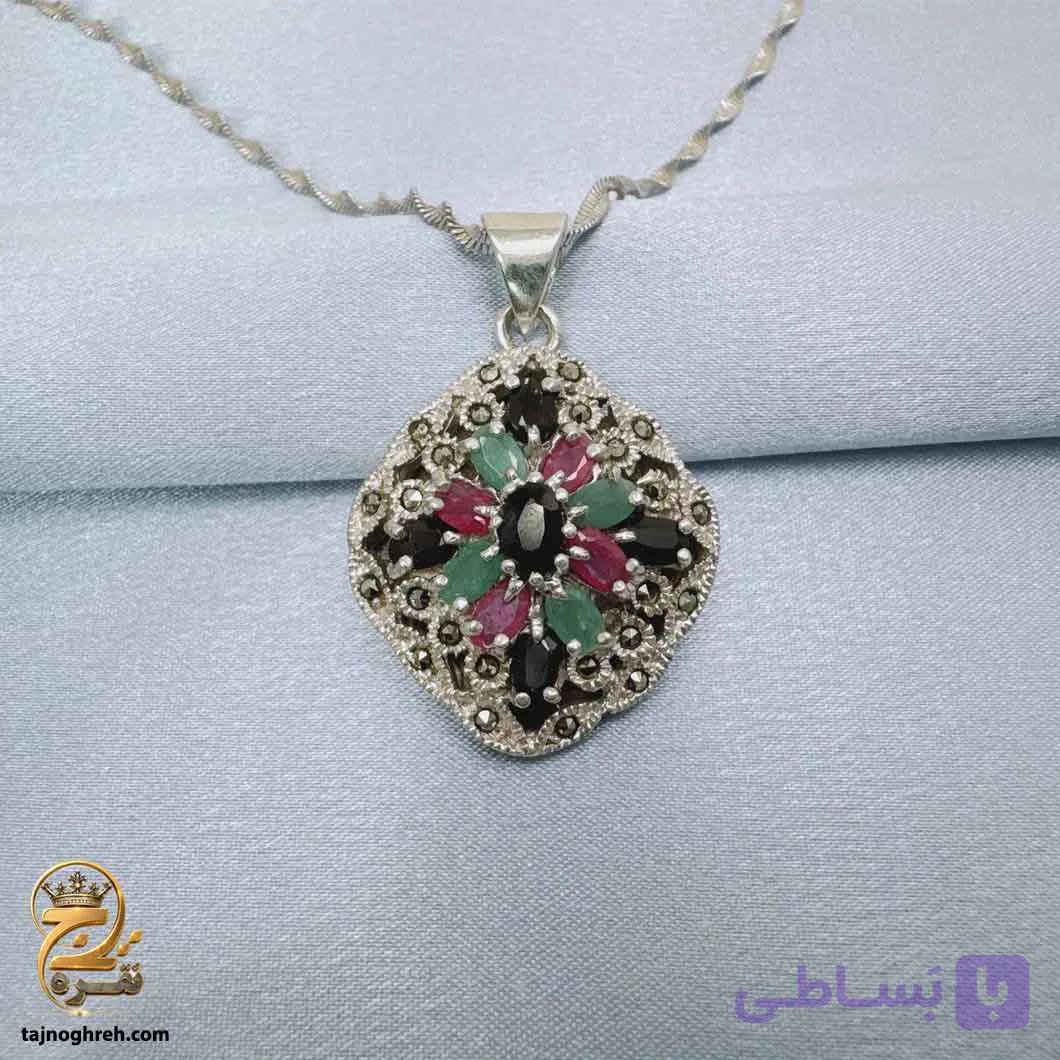گردنبند نقره زنانه طرح جواهری نگین رنگی مدل ZSW Z132 — تصویر 1