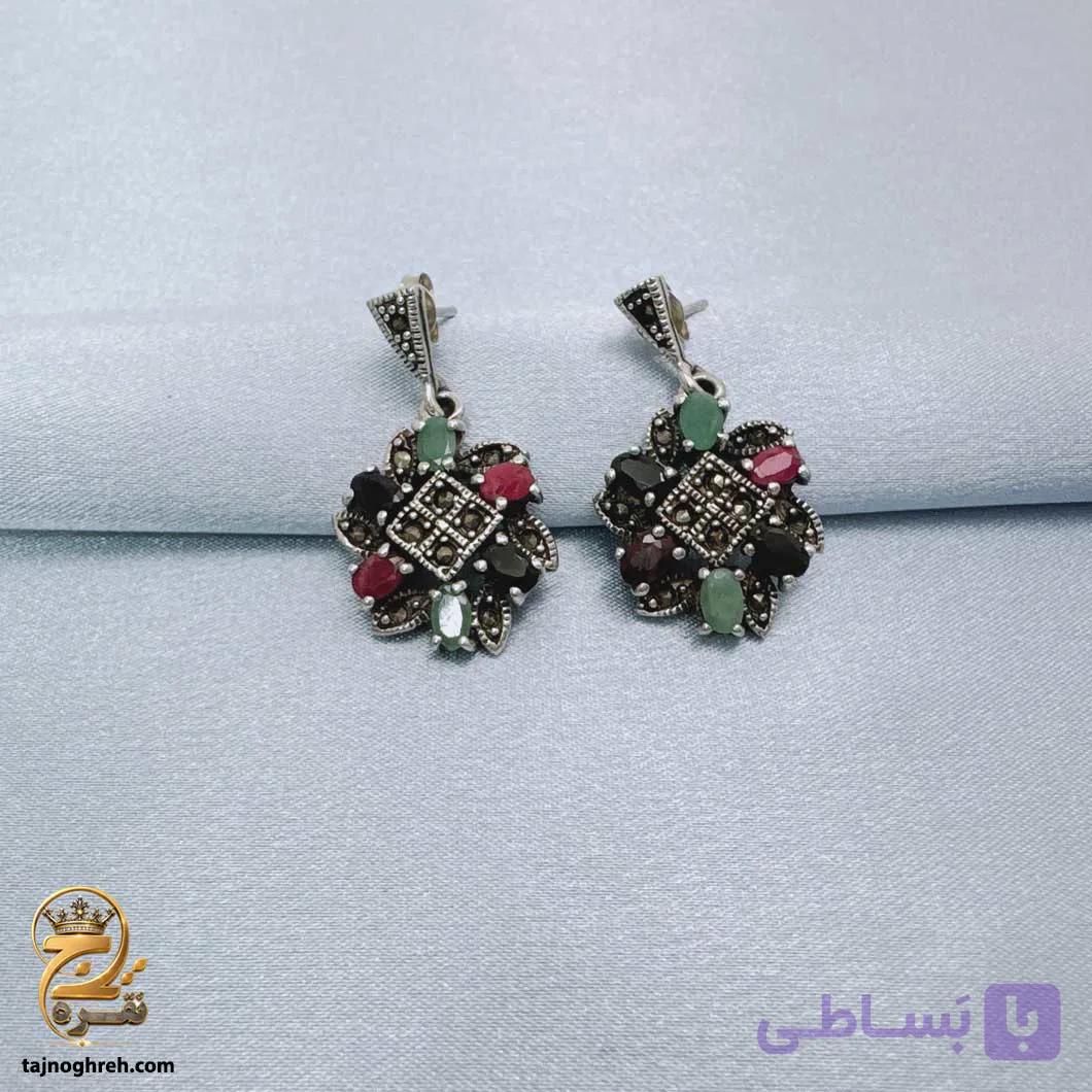 گوشواره نقره زنانه نگین رنگی مدل ESW E130 — تصویر 1